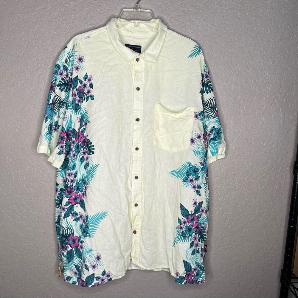 Margaritaville Floral Parrot Floral Short-Sleeve Sz XXL AOP Linen Blend Summer - Picture 3 of 8